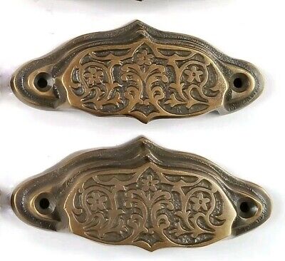 4 Solid Antique Style Brass Apothecary Bin Cup Finger Pulls Handles 4/" #A12