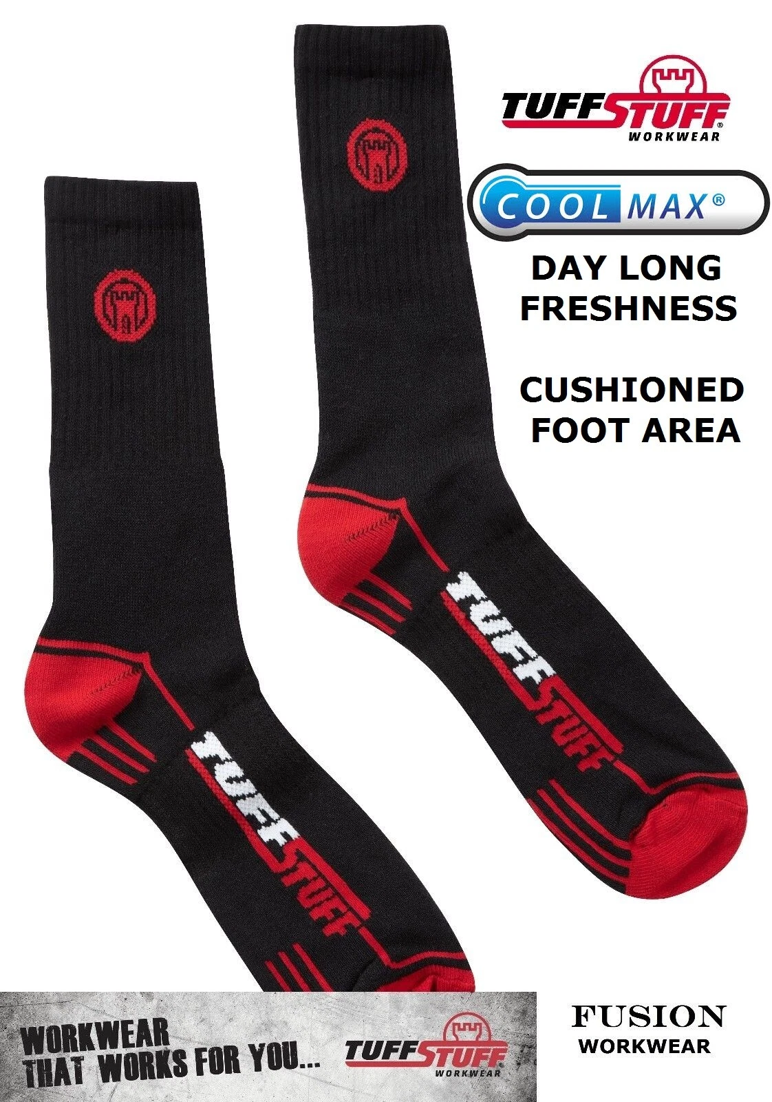 10 PAIRS TUFFSTUFF EXTREME WORK SOCKS, COOLMAX SOCKS, WORK BOOT SOCKS. COOL
Opens in a new window or