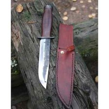 CUSTOM HANDMADE CARBON STEEL HUNTING BOWIE KNIFE WITH STACKED LEATHER HANDLE