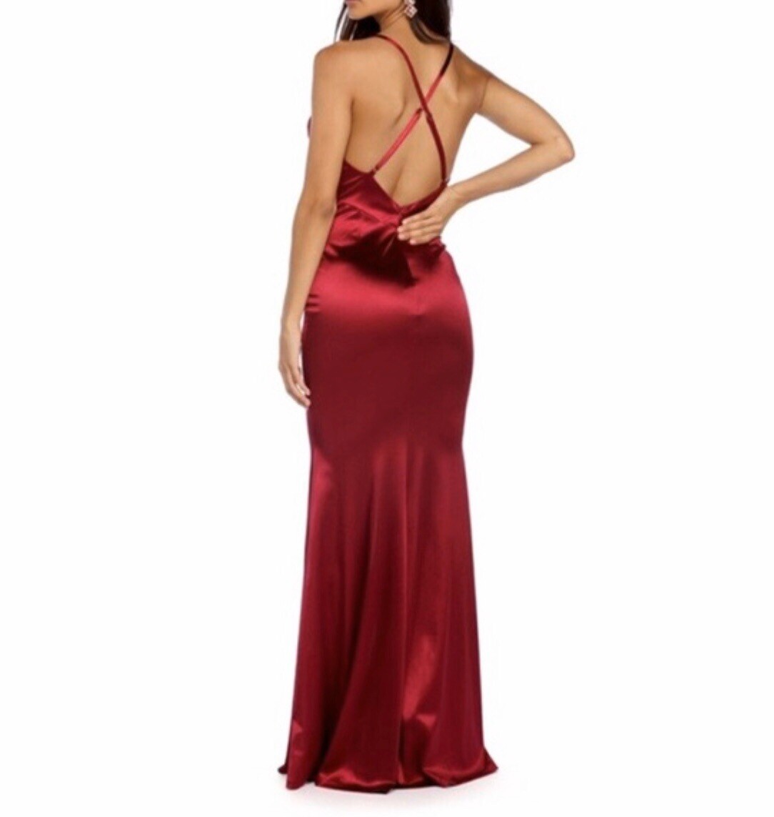 Windsor Burgundy Satin Silk Plunge V 