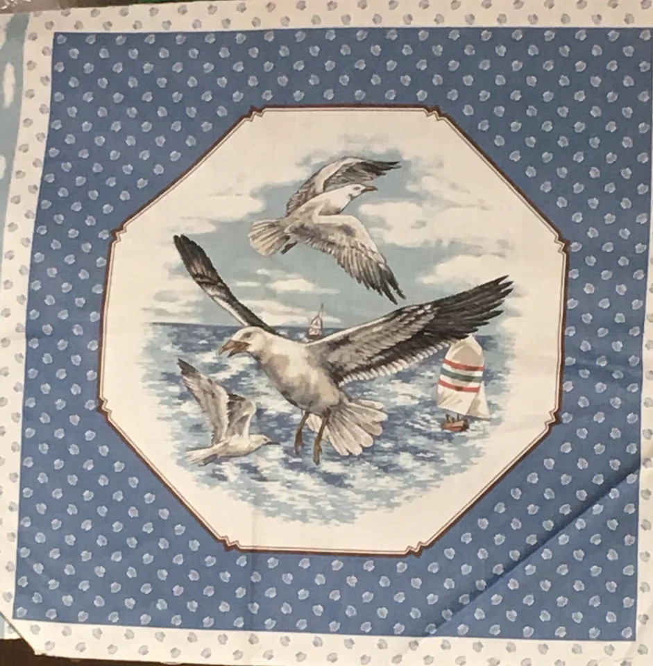 Painel de tecido Shore Birds Collection Cranston praia azul marrom 17 x45" - Imagem 2 de 4