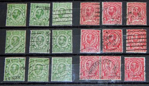 GB KGV 1911 1912 Downey Head 1/2d Green 1d Red, Die 1 Die 2 Crown & Royal Cypher