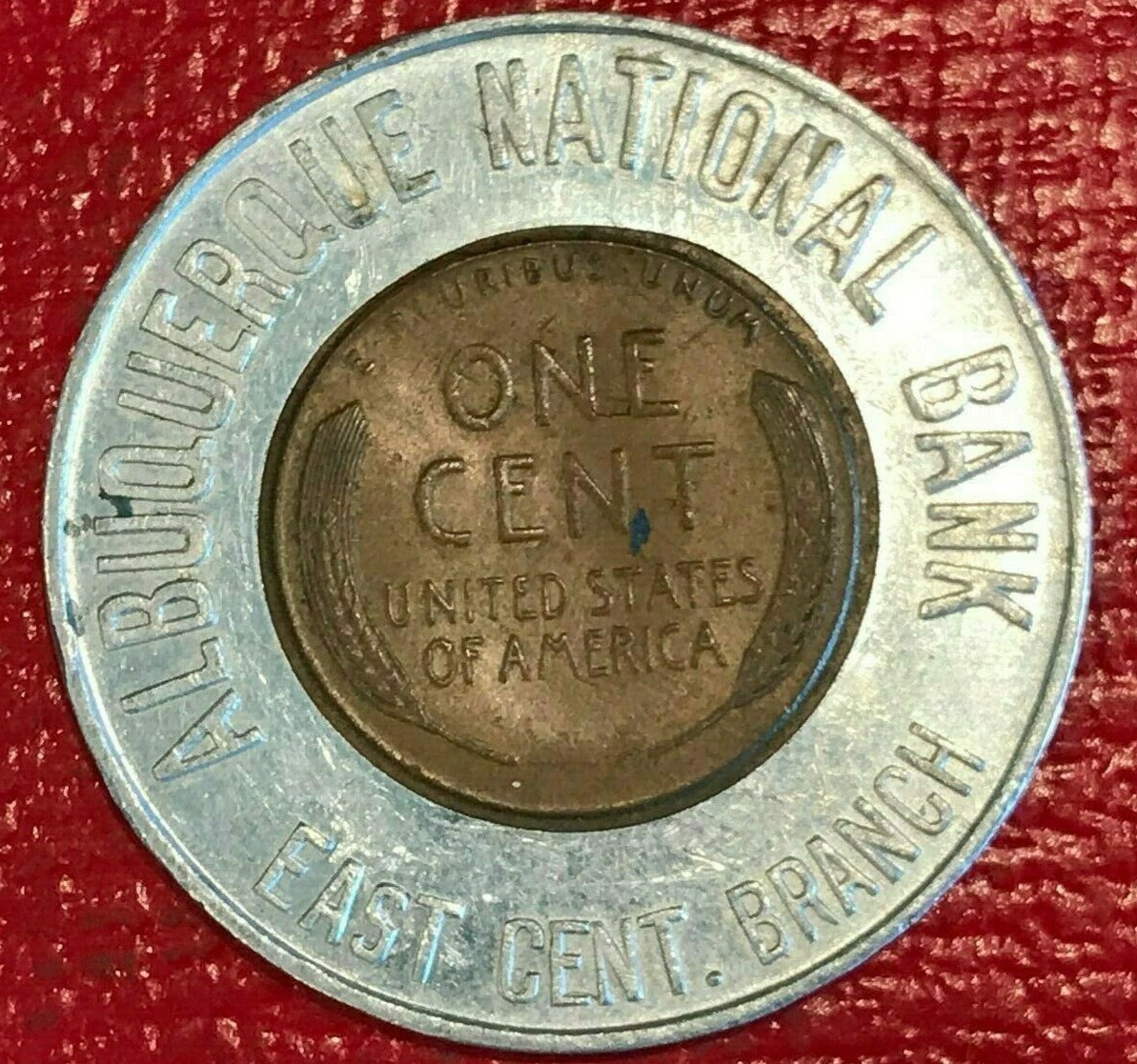 ENCASED COIN XF/AU 1957 D LINCOLN CENT ALBUQUERQUE NATIONAL BANK EAST-AGT105