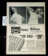 1957 Serta-Posture Extra-Firm Mattress Vintage Print Ad 41373