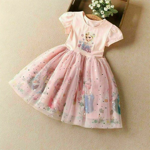 Kid Girls Elsa Princess Dress Children Birthday Party Tutu Tulle Dress Age 2-10 - Picture 7 of 15