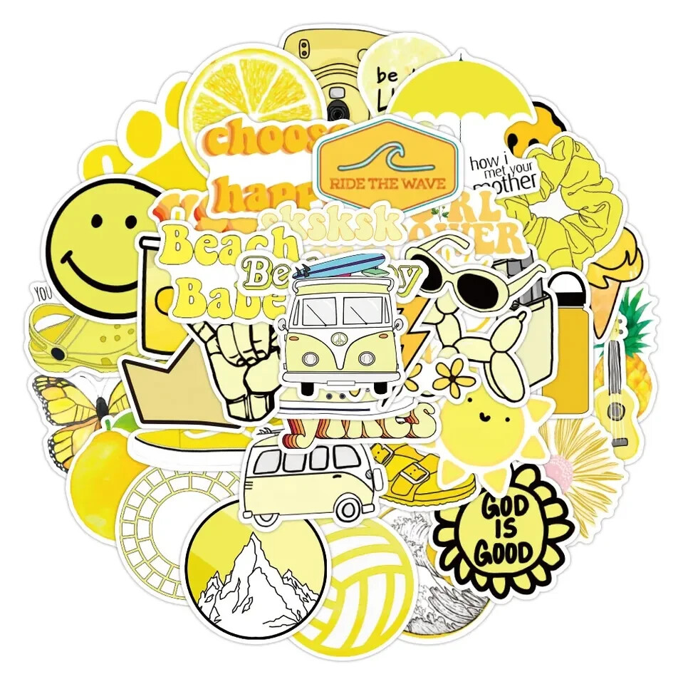 50 Pack of Cool Stickers Yellow for Laptop/Water Bottle/Phone Case/iPad/Tumbler
