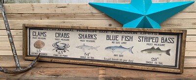 Rustic Style Fishing Size Chart Wooden Sign Home Decor Framed - 12''x48''