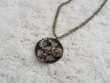 Brasstone Black Steampunk Gears Pendant Necklace