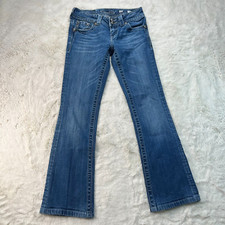 Miss Me Fleur-De-Lis Bootcut Jeans Womens Size 26 Blue Silver Sequins