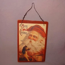 Santa Claus Wood Sign Decor Plaque A Merry Christmas 6" Hanger