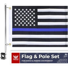 Boat Flag Pole Kit  12"x18' Inch With Clips Golf Cart & Bike Flag Pole Holder