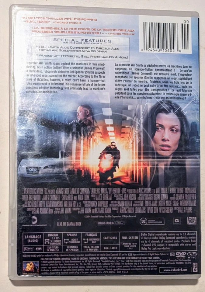 I, Robots DVD (2004) - Regon 1 - FR/EN/ES - VG+ (Tested) - Image 3 of 4