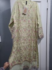 ethnic by outfitters Long Kurti Lime Full Embroidered Front Back..