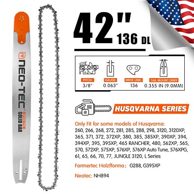 42'' Chainsaw Guide Bar Chain 3/8'' 0.063'' 136DL Chain For Husqvarna 365 372XP 66