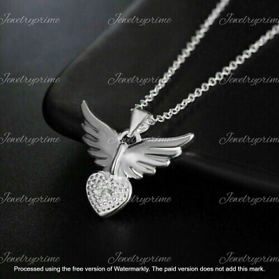 1.50Ct Round Cut Lab Created Diamond Heart Wing Pendant 14K White Gold Plated