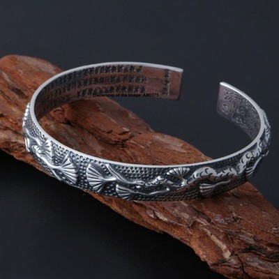 Reines 999 Feinsilber Vintage Stil Kiefer Langlebigkeit Muster Manschette Armreif 58 mm Durchmesser