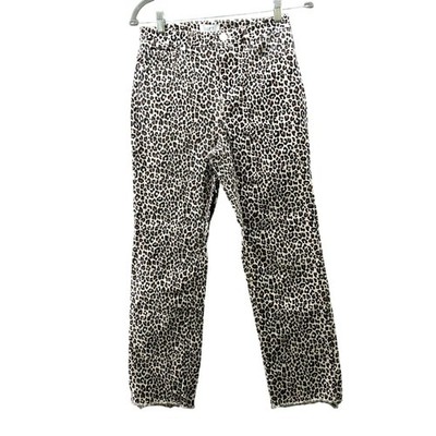 Loft Curvy High Rise Straight Jean Womens 0 Leopard Print Stretch Beige