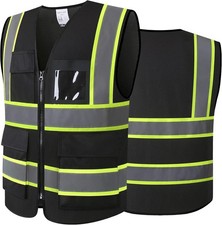Reflective High Visibility Safety Vest for Men Women with Pockets Zipper Front M
