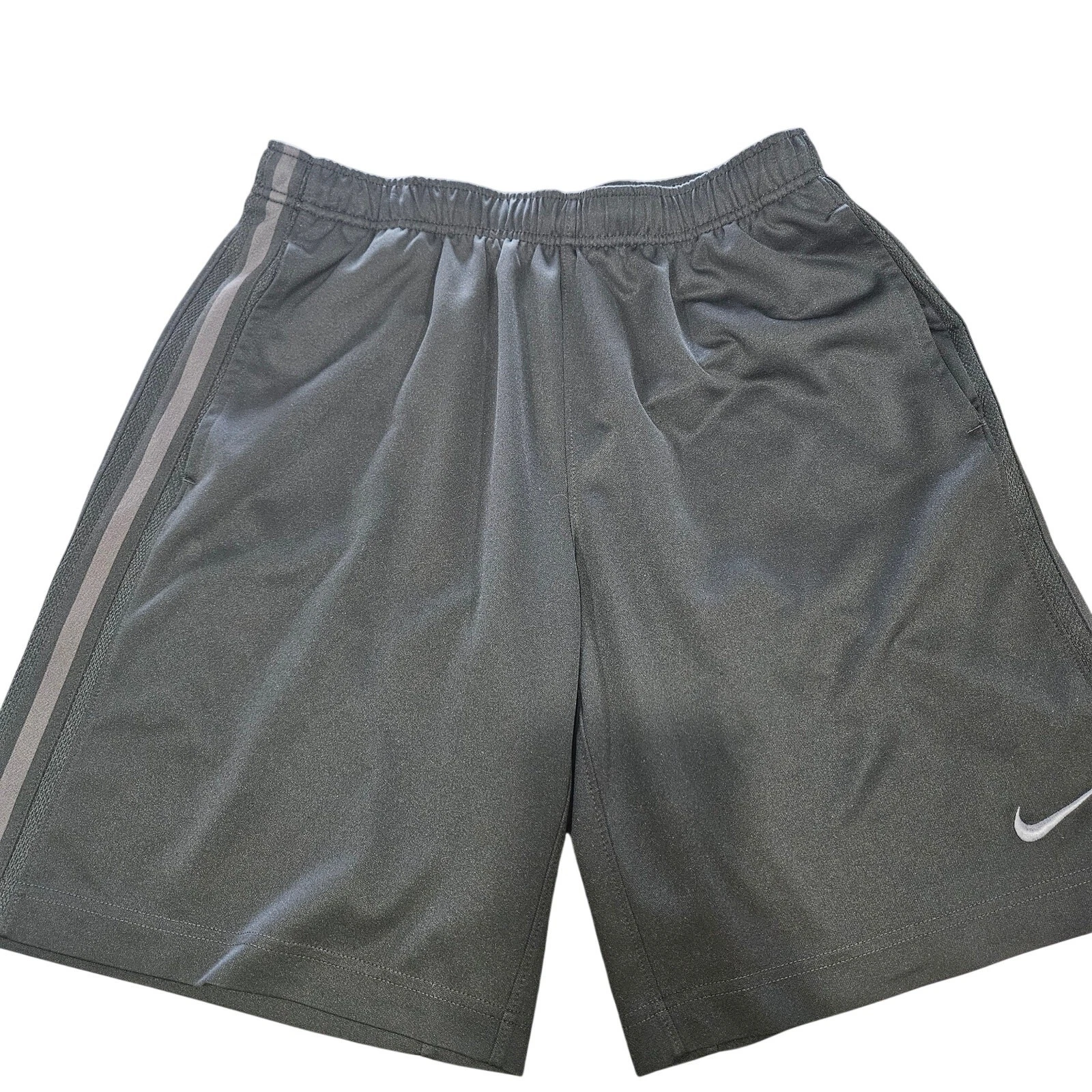 Nike Athletic Shorts Men M Black Gray Stripe Drawstring 9” Inseam
