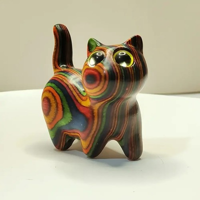 #ad #ad Hand Painted Wooden Cat Figurine Small Kitten Sculpture Home Decor Ornament Gift $8.99