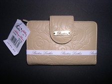 Buxton Cream Beige Rose Embossed Leather Wallet - Med Snap  Zip Closure NWT 50
