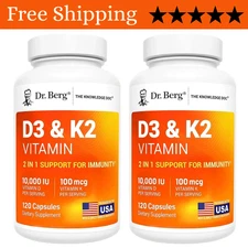 (2 Pack) Dr. Berg’s Nutritionals 100mg Vitamin D3 & K2 Supplement - 120 Capsules
