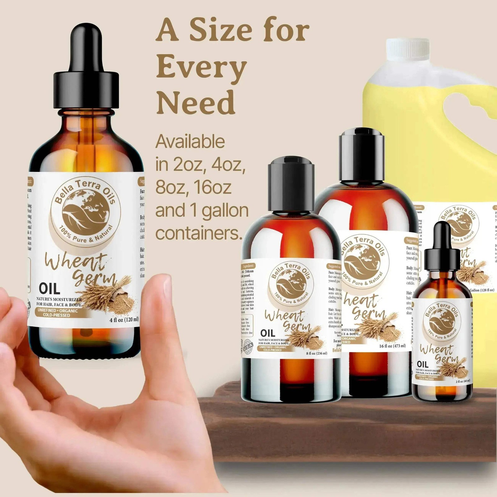 Organic Pure Wheat Germ Oil - 2oz | Premium Cold-Pressed Oil for Skin, Hair & We