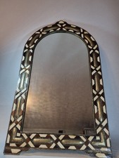 Large Moroccan Style Arched Wall Mirror Brass & Bone Inlay 105 x 64 cm