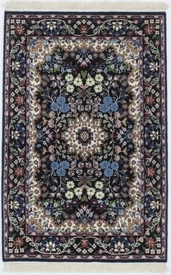 Handmade Thick Pile New Kirman Black Floral Classic Oriental Rug Carpet 3X4 ft