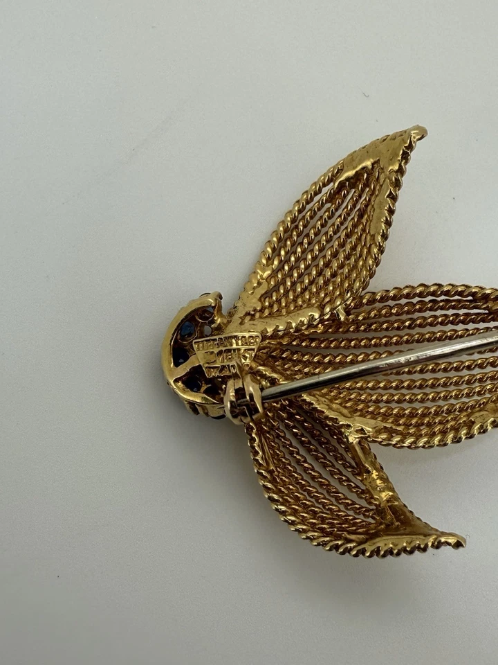 蒂芙尼 18K 复古 3 花瓣/叶胸针带蓝宝石 — 第 4/4 张图片