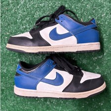 Nike Dunk Low Kids Shoes Black White Blue Leather Swoosh Casual Sneakers
