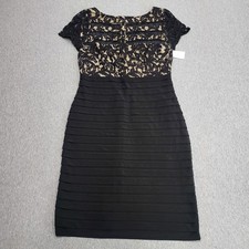 Adrianna Papell Dress Womens 10 Black Lace Sheath Cocktail Lined Cap Sleeve