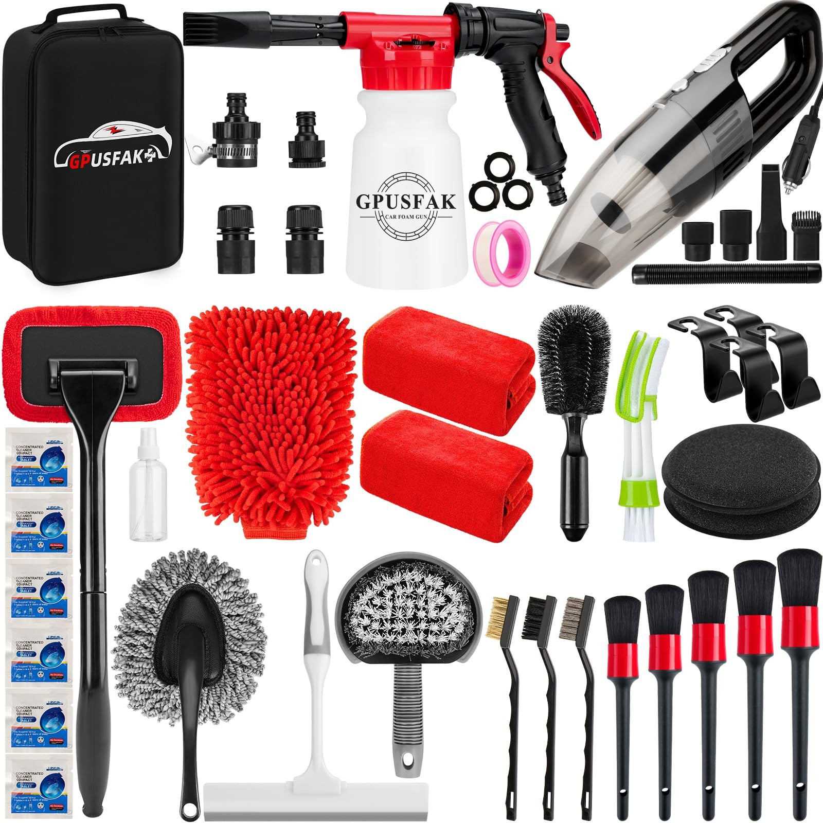 42Pcs Car Wash Cleaning Kit with Foam Gun Sprayer Detailing Brushes Car Vacuum