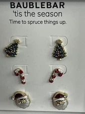 Baublebar 3 pr  Petite Christmas Earrings  Santa Tree Candy  NEW