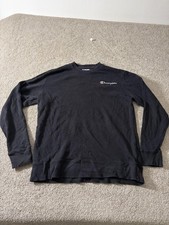 Champion Sweatshirt Mens Medium Black Lightweight Pullover Crewneck Small Logo