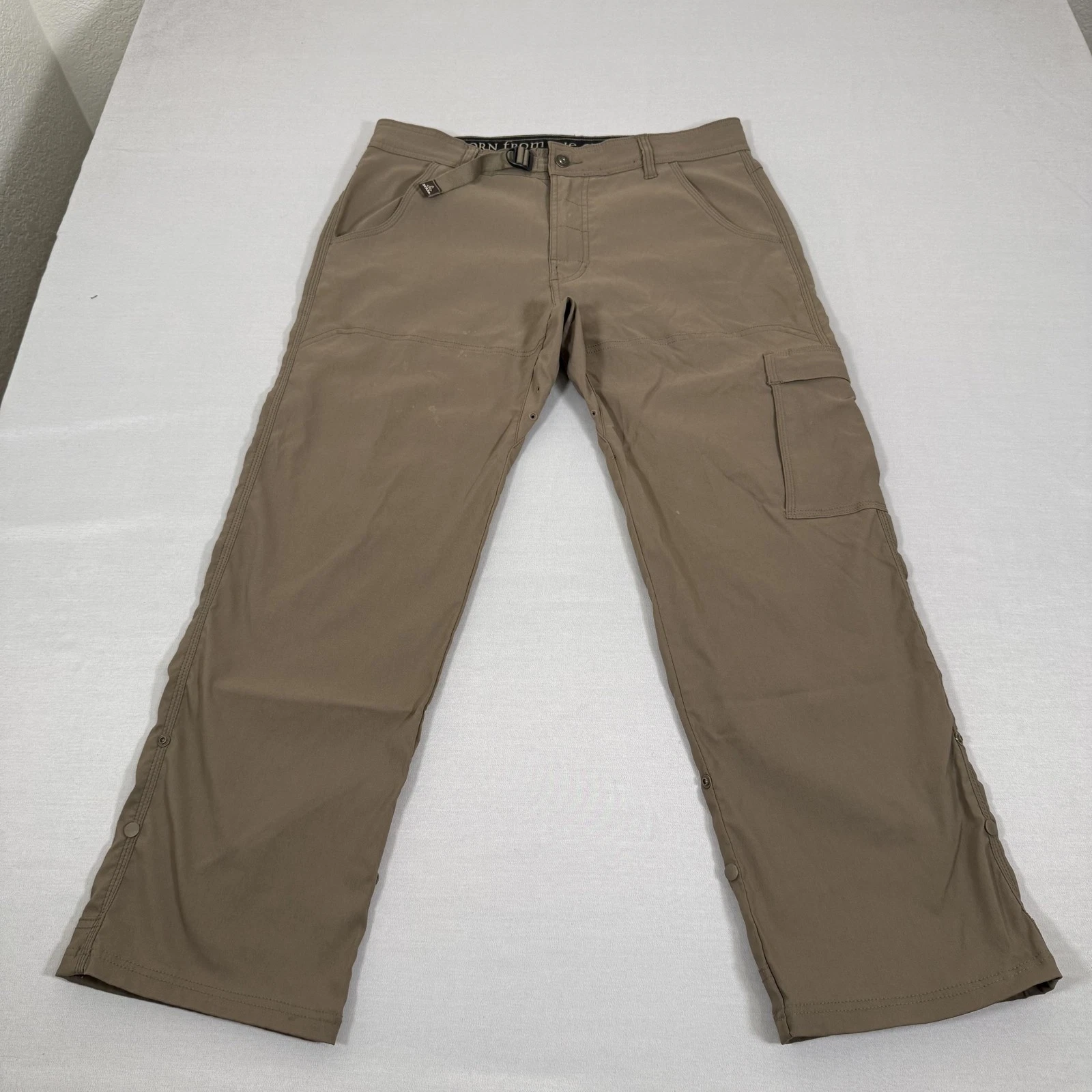 Prana Pants Mens 34x30 Beige Stretch Zion Belted Cargo Lightweight Nylon Hike