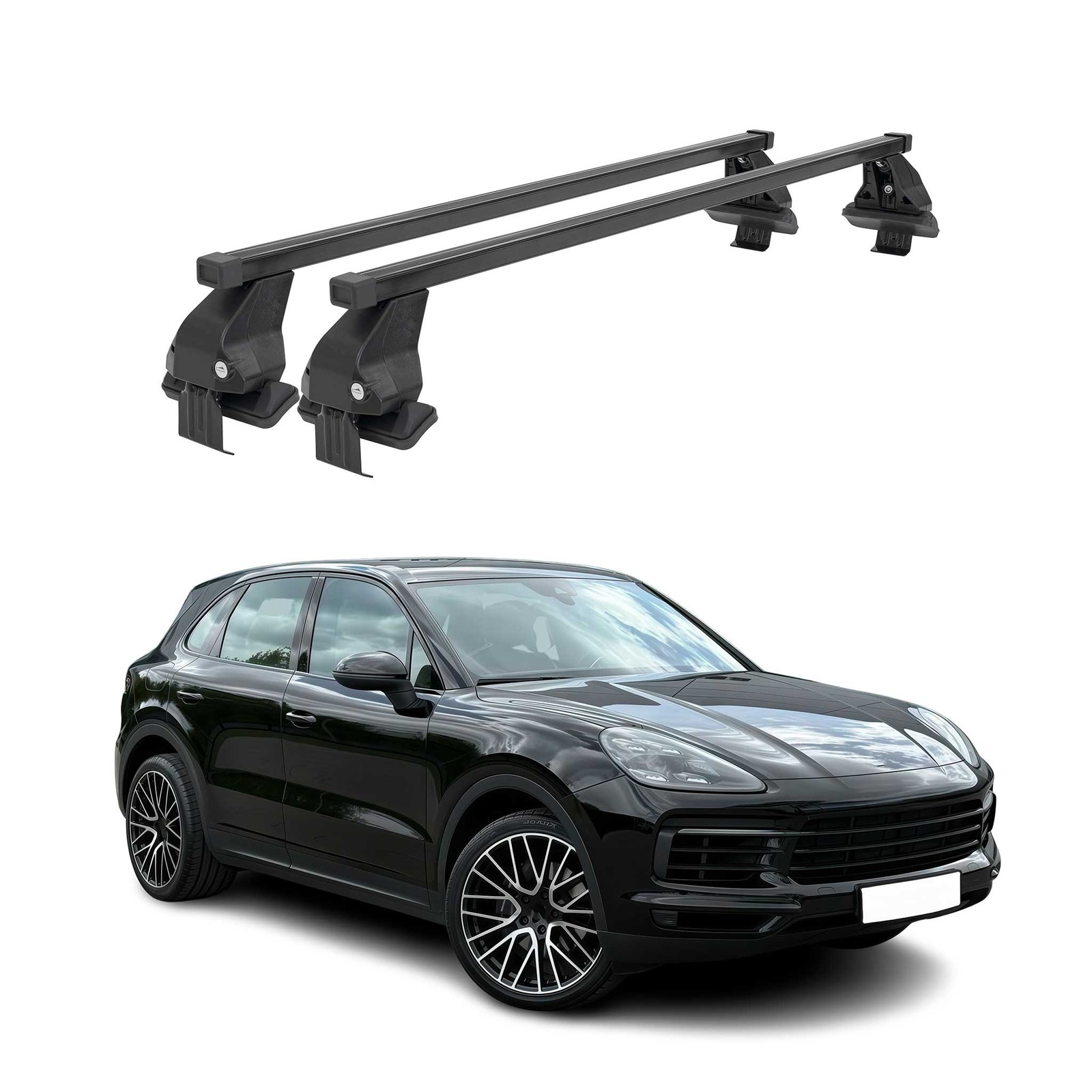 Smooth Roof Racks Cross Bars Carrier for Porsche Cayenne 2019-2026 Black 2Pcs