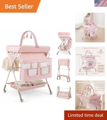 Portable Baby Changing Table with Wheels, Foldable Diaper Changing Station wi...