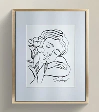 Original Ink Line Drawing on Watercolor Paper_ Minimalist Art Signed by Artist