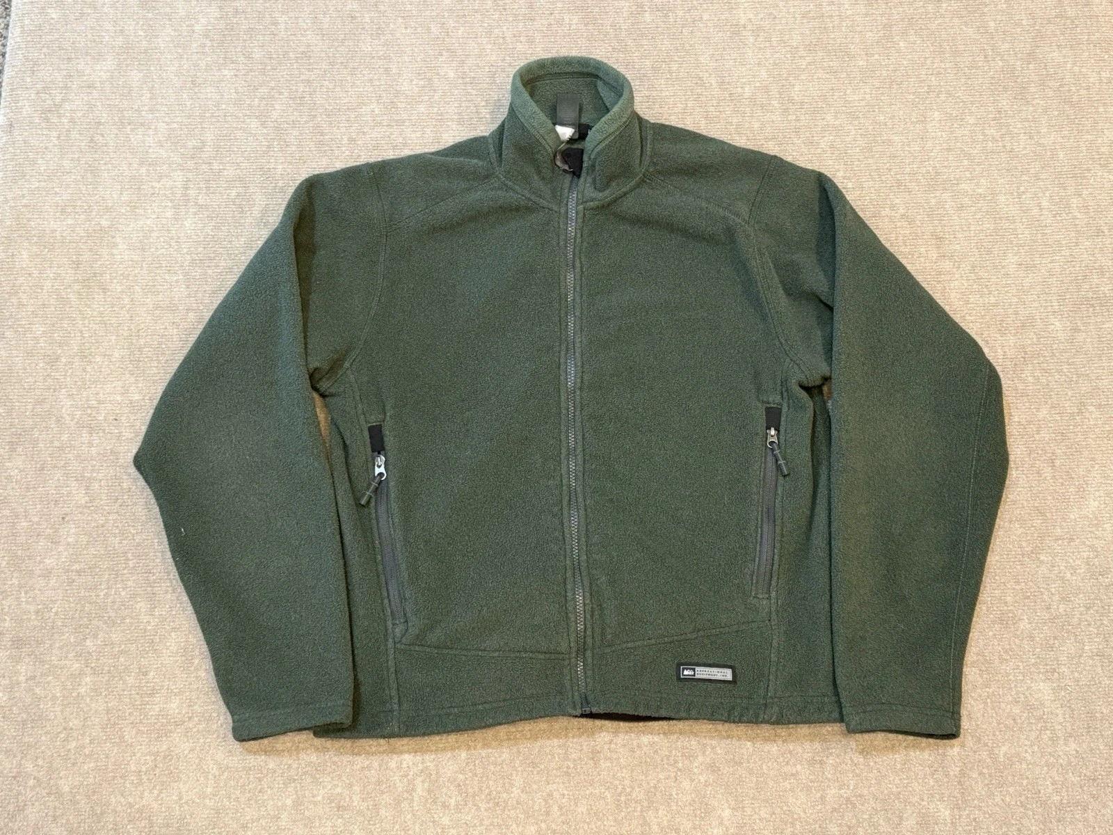 REI Fleece Jacket Men' Medium Green Full Zip Outdoor Layer Softshell Hiking Warm