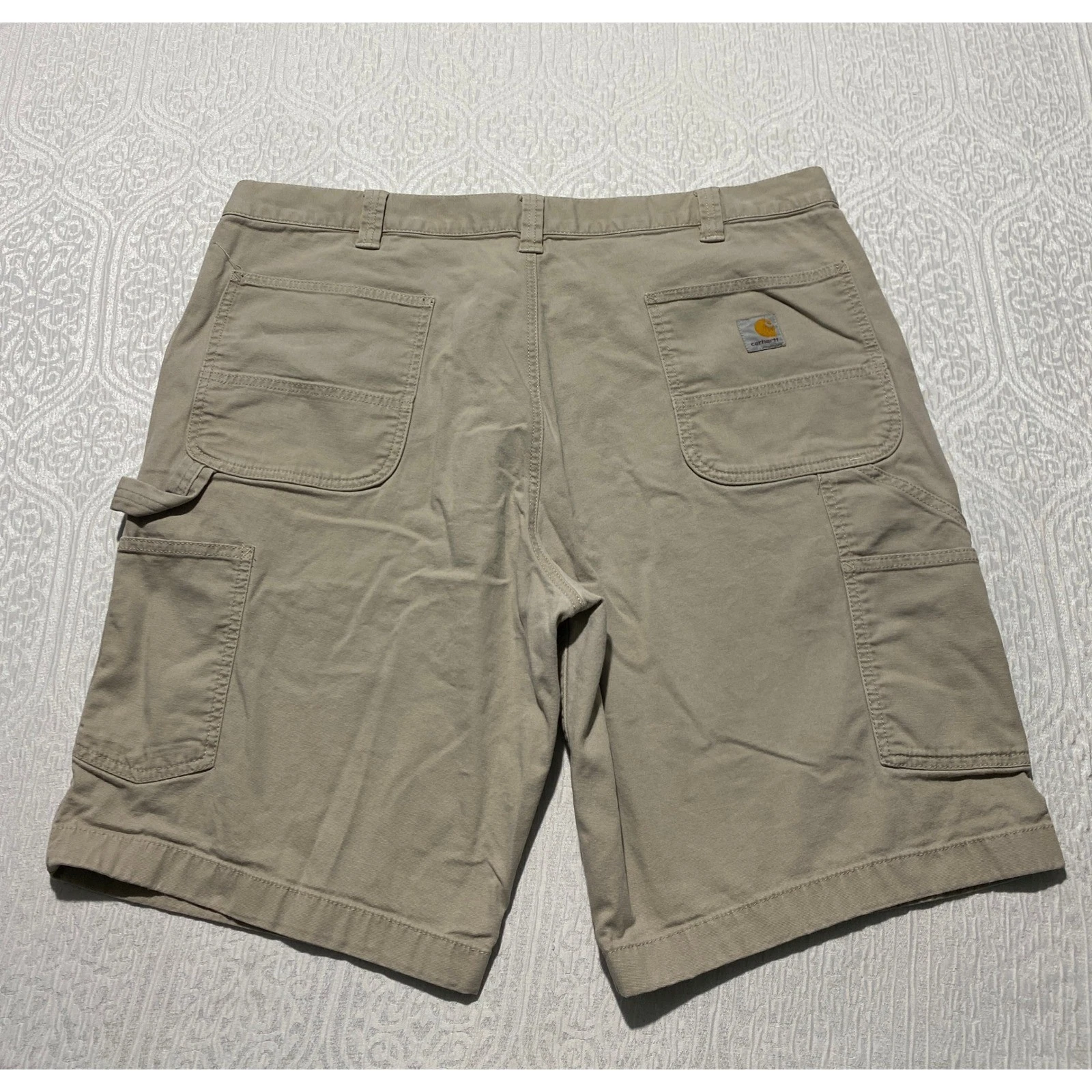 Carhartt Mens 40 Relaxed Fit Rugged Flex Canvas Utility Carpenter Shorts Khaki