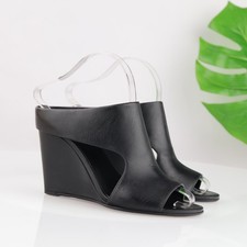 Vince Womens Kaya Mule Sandals Size 8 Black Leather Wedge Heel Slide Dress Shoes