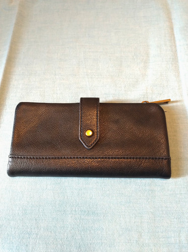 Fossil Lainie Clutch Wallet Black Pebbled Leather NWT