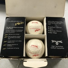 NUMBER_Vintage Spalding Tournament Plus Softball 12 Wei&szlig; Slowpitch Rippnaht