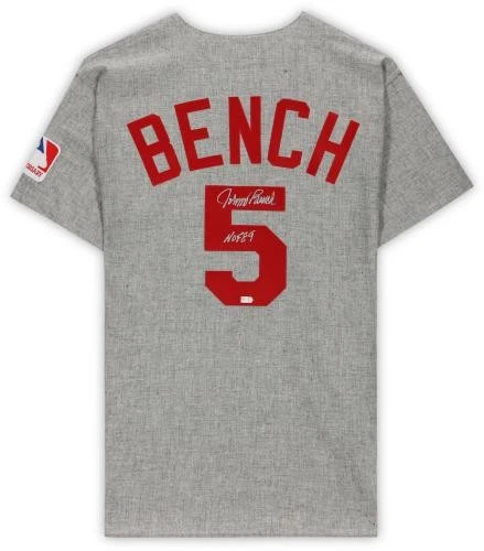 Johnny Bench Reds Signed Grey Mitchell & Ness Auth 1969 Jersey with HOF 89 Insc - Image 3 of 4