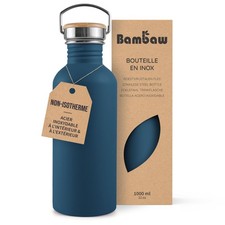 Gourde Inox 1l Bleue, Non-Isotherme, Bouteille d'Eau sans BPA, Metal pour Sport