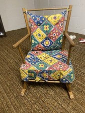 Rocking chair Vintage small Children's wood 70s Calico Cushions
