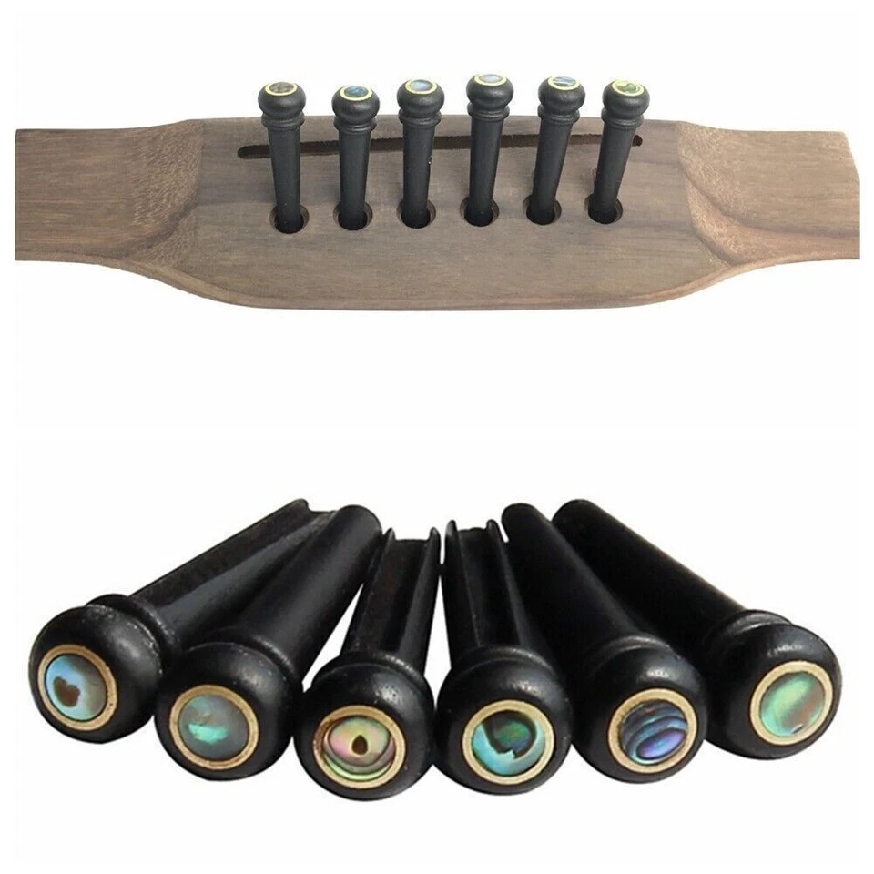 MARKENLOS 6Pcs High Quality Acoustic Guitar String Pegs Bridge Ebony Abalone Wood Pins Set