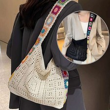Mesh Beach Bag Crochet Tote Bag Women Trendy Flower Knitted Shoulder Handbag