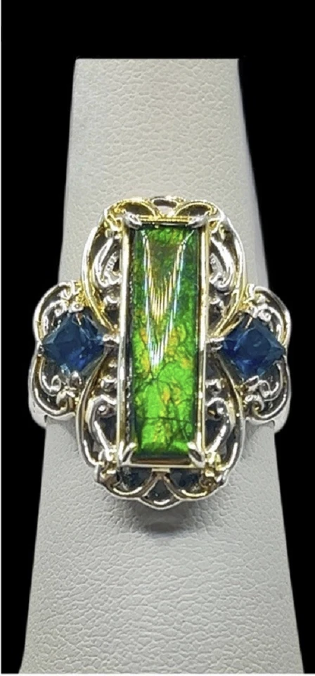 Anillo Michael Valitutti Gemas Plata Esterlina En Vogue Ammolita y Topacio Azul Talla 8 Foto 2 de 4